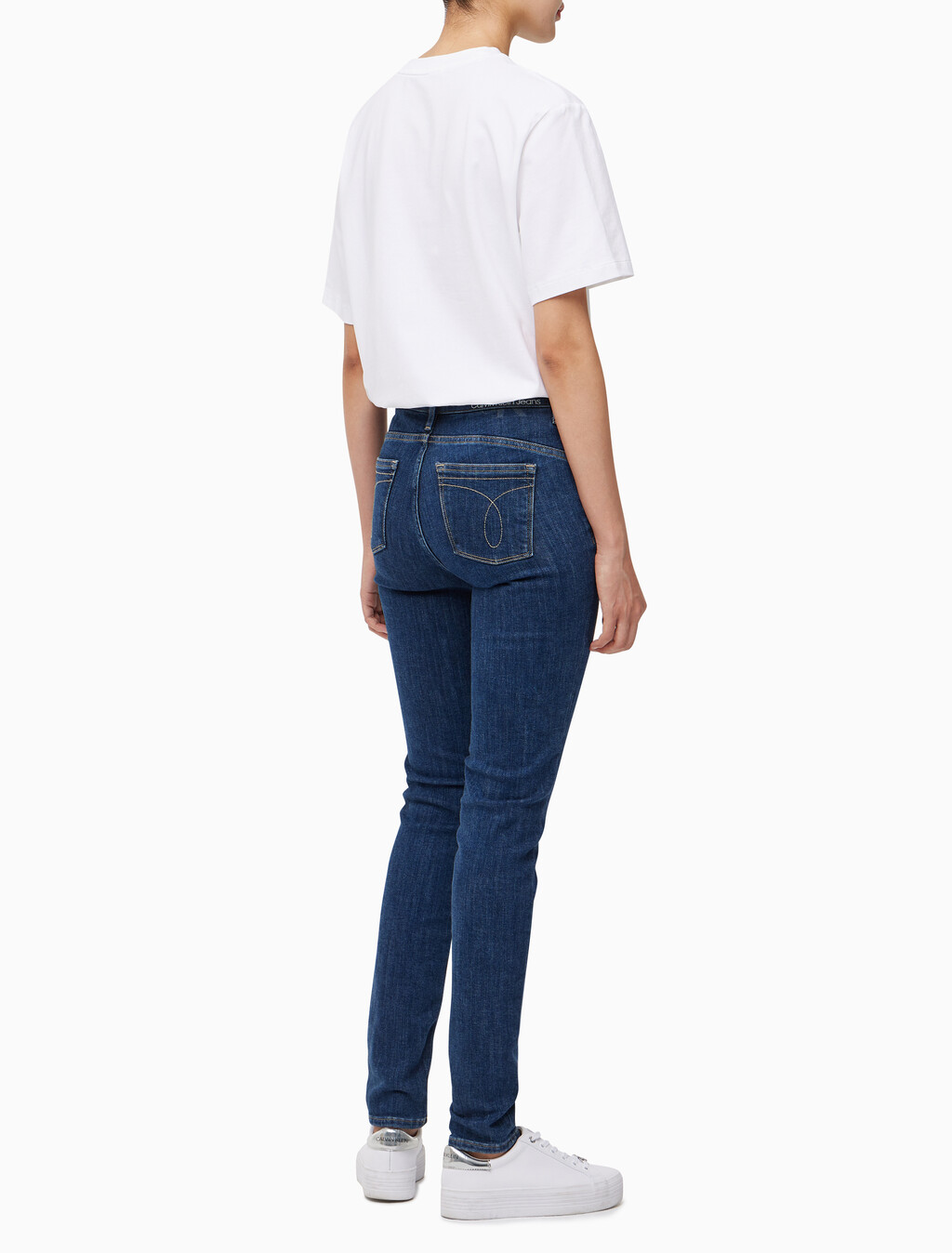 Buy 여성 하이라이즈 스키니핏 기모 미드블루 데님 in color MID BLUE BACK EMBRO