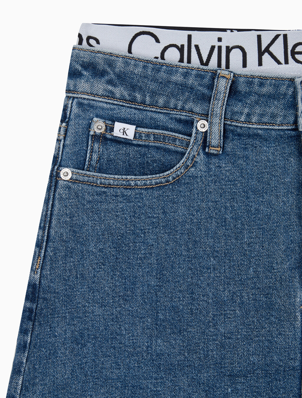 Buy 여성 로우 라이즈 A라인 데님 스커트 in color MID BLUE BACK EMBRO