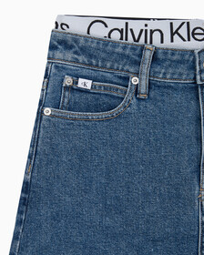 Buy 여성 로우 라이즈 A라인 데님 스커트 in color MID BLUE BACK EMBRO