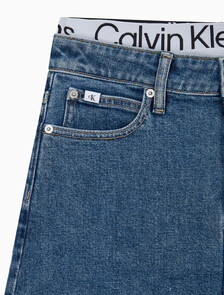 Buy 여성 로우 라이즈 A라인 데님 스커트 in color MID BLUE BACK EMBRO