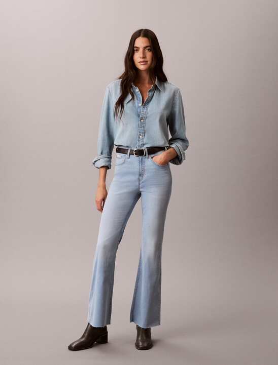 여성 아시아 하이라이즈 플레어 데님