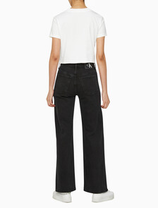 Buy 여성 하이라이즈 와이드핏 블랙 데님 in color WASHED BLACK LOGO LACE