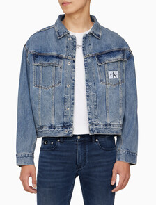 Buy 남성 박시 데님 자켓 in color MID BLUE BACK EMBRO