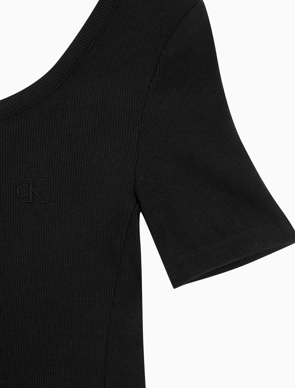 Buy 여성 스쿱넥 립 반팔 티셔츠 in color BLACK