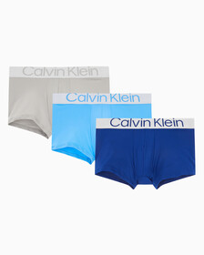 Buy 남성 리컨시더드 스틸 마이크로 3PK 로우라이즈 트렁크 in color MIDNIGHT BLUESIGNATURE BLUECLAY GREY