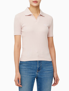 Buy 여성 슬림핏 립 브이넥 폴로 티셔츠 in color PINK