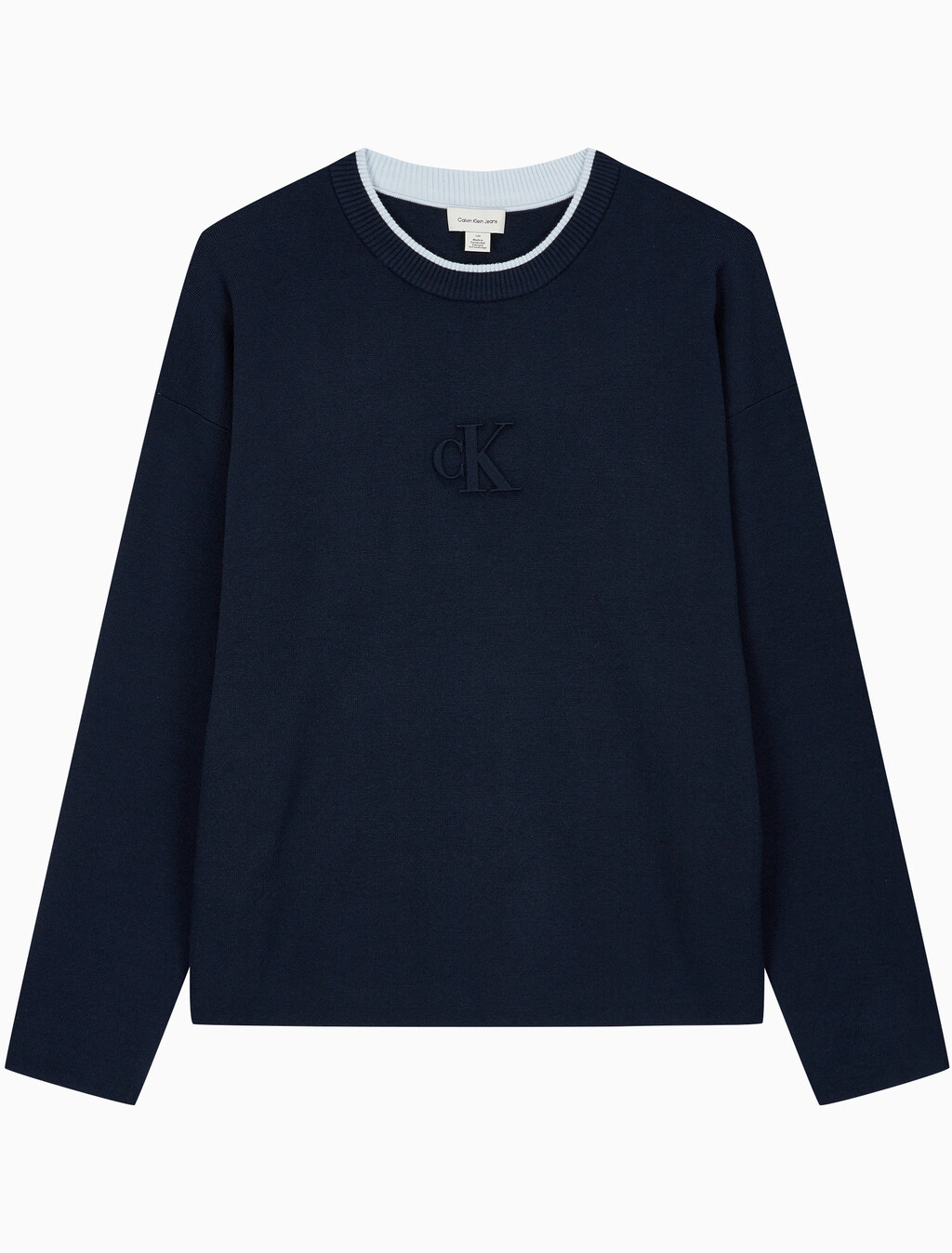 Buy 남성 엠보스드 로고 크루넥 스웨터 in color DARK SAPPHIRE