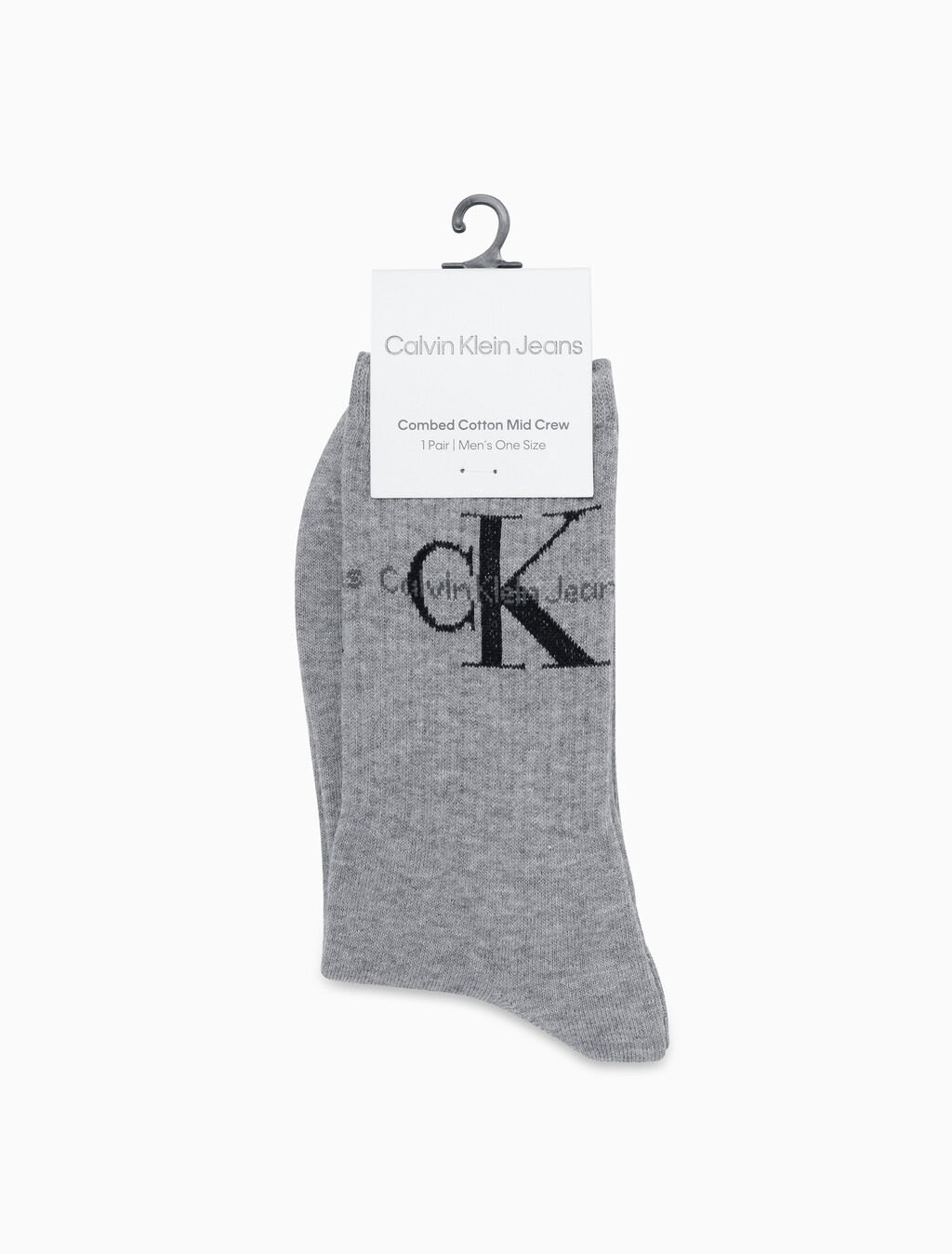 Buy 남성 콤드 코튼 립 크루 모노그램 중목 양말 (화이트 1 PAIR) in color GREY HTR