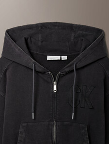 Buy 오프듀티 여성 피그먼트 다잉 볼륨 크롭 후드 집업 in color Black Oyster