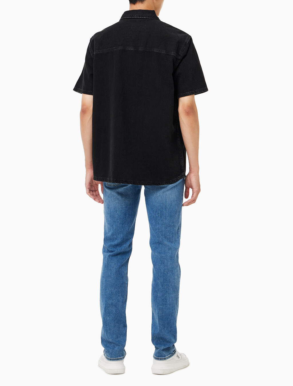 Buy 남성 데님 캠프 반팔 셔츠 in color WASHED BLACK LOGO LACE