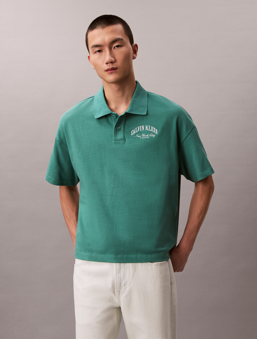 Buy 프리미엄 헤비 저지 박스 폴로 티 in color Wild Green