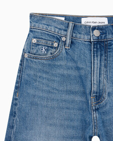 Buy 여성 하이라이즈 와이드핏 미드블루 데님 in color MID BLUE BACK EMBRO