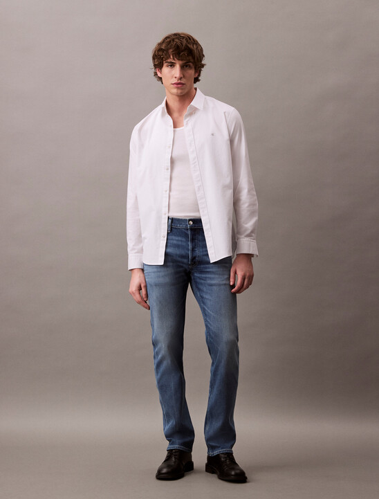 남성 슬림 스트레이트핏 미드블루 스트레치 데님