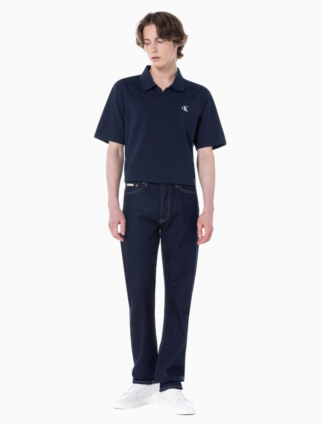 Buy 남성 스탠다드 스트레이트핏 다크블루 데님 in color CK RAW SELVEDGE