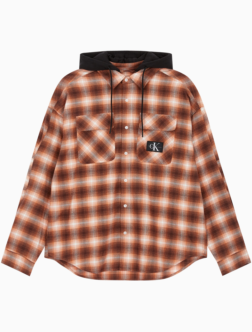 Buy 남성 롱슬리브 후디 플래드 오버셔츠 in color DARK BROWN