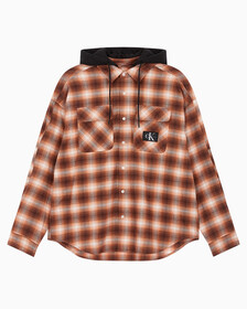 Buy 남성 롱슬리브 후디 플래드 오버셔츠 in color DARK BROWN