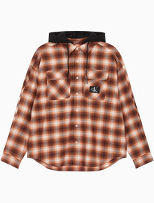 Buy 남성 롱슬리브 후디 플래드 오버셔츠 in color DARK BROWN