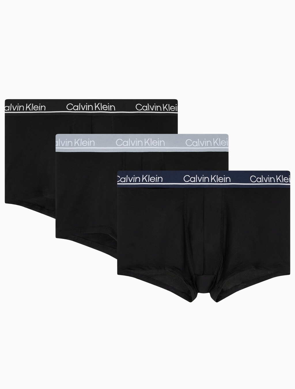 Buy 남성 CK 마이크로 플러스 로우 라이즈 드로즈 3PK in color SILVER/NAVY/BLACK