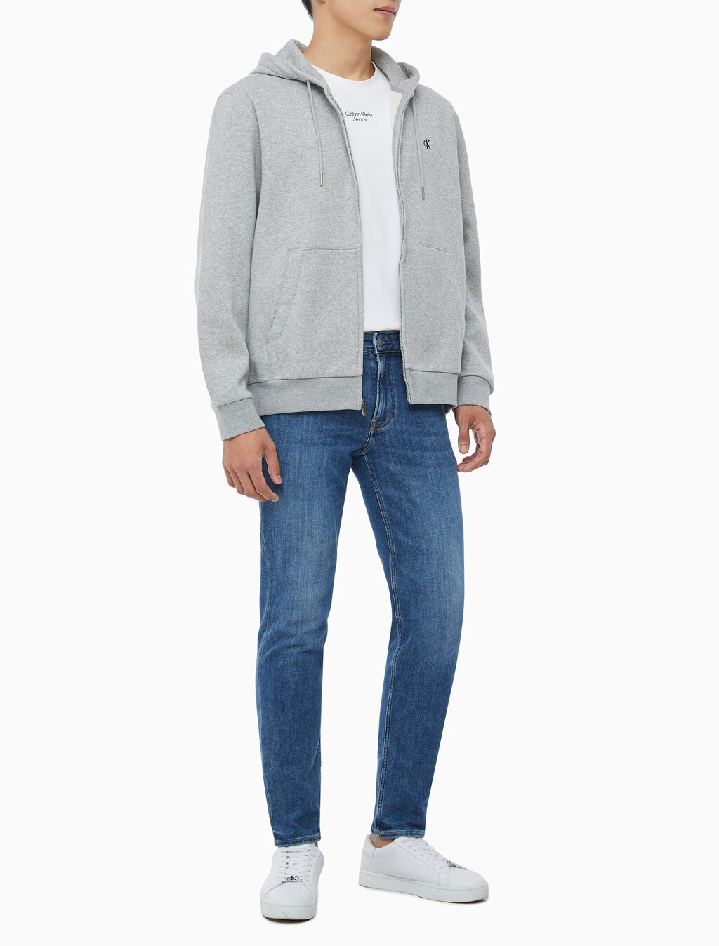 Buy 남성 아카이브 로고 플리스 후드 집업 in color GREY HEATHER