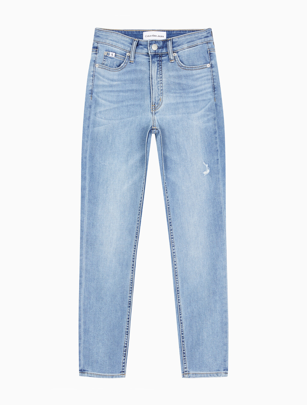 Buy 여성 하이라이즈 스키니핏 앵클 미드블루 에코 쿨 데님 in color MID BLUE BACK EMBRO