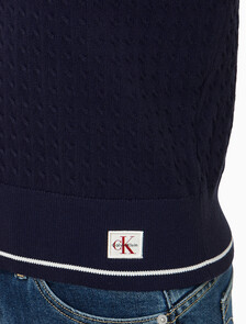 Buy 여성 우븐라벨 크롭드 케이블 스웨터 in color Evening Blue