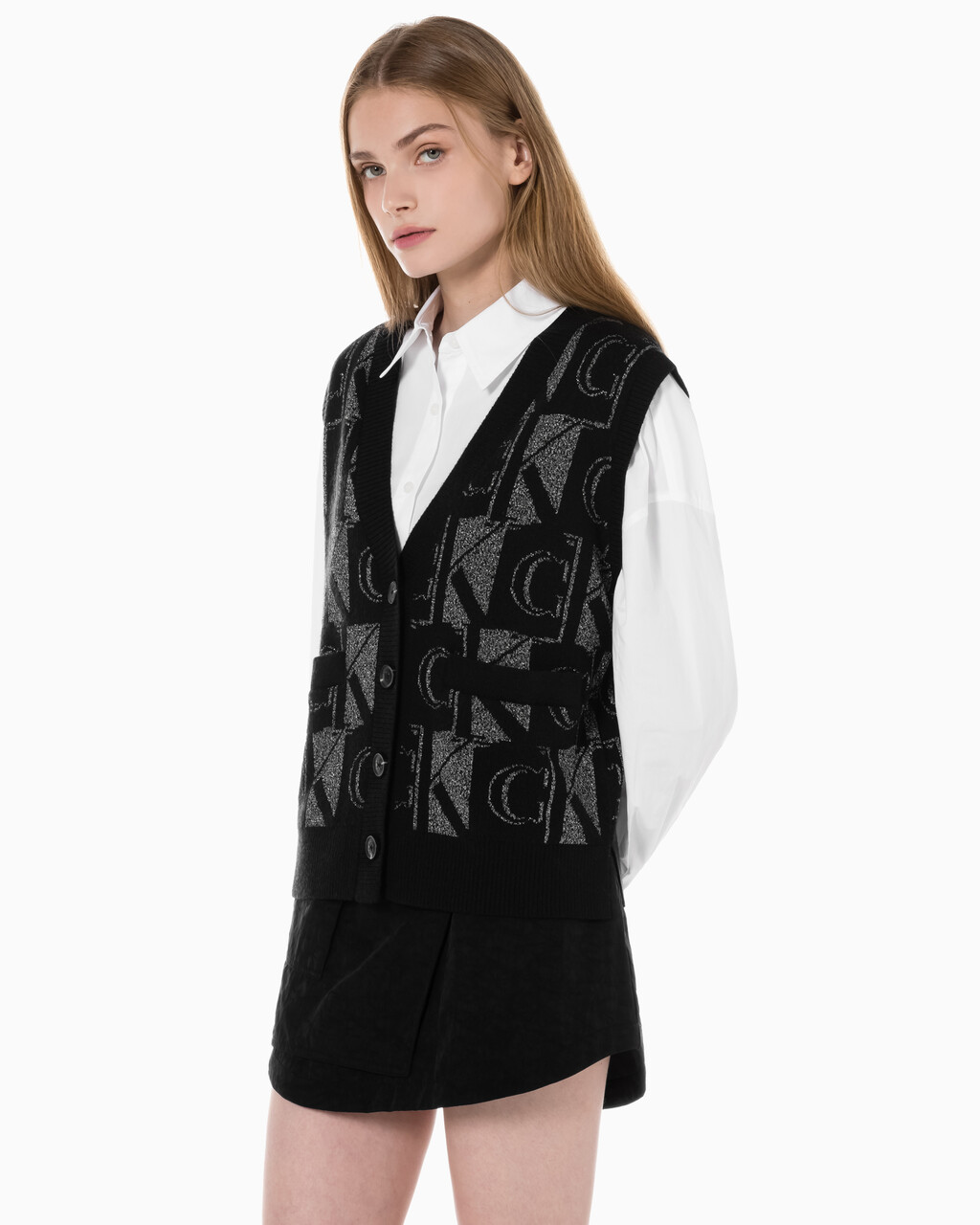 Buy 여성 프리미엄 라인 메탈릭 올오버프린트 베스트 in color CK BLACK