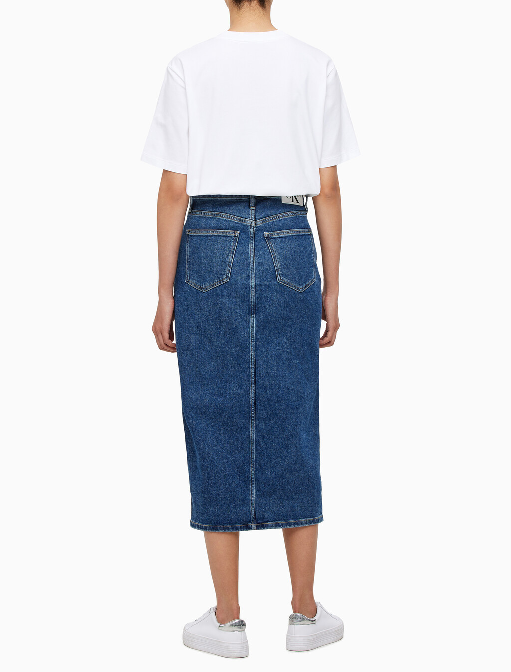 Buy 여성 맥시 데님 스커트 in color MID BLUE BACK EMBRO