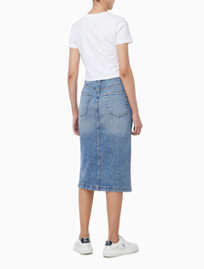 Buy 여성 데님 집 프론트 스커트 in color Light blue