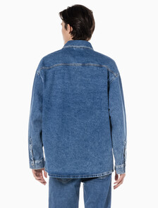 Buy 남성 박시 루즈핏 데님 셔츠 in color MID BLUE BACK EMBRO