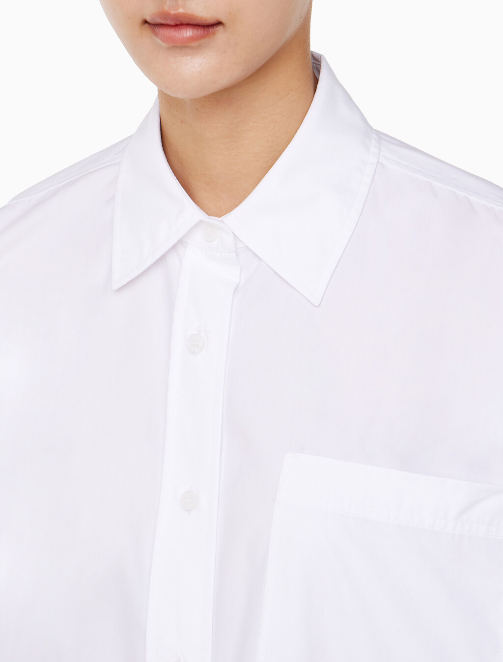 Buy 여성 하이로우 헴 포플린 긴팔 셔츠 드레스 in color BRILLIANT WHITE