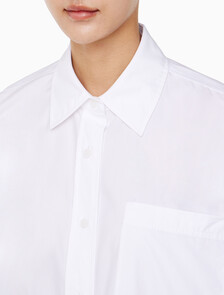 Buy 여성 하이로우 헴 포플린 긴팔 셔츠 드레스 in color BRILLIANT WHITE