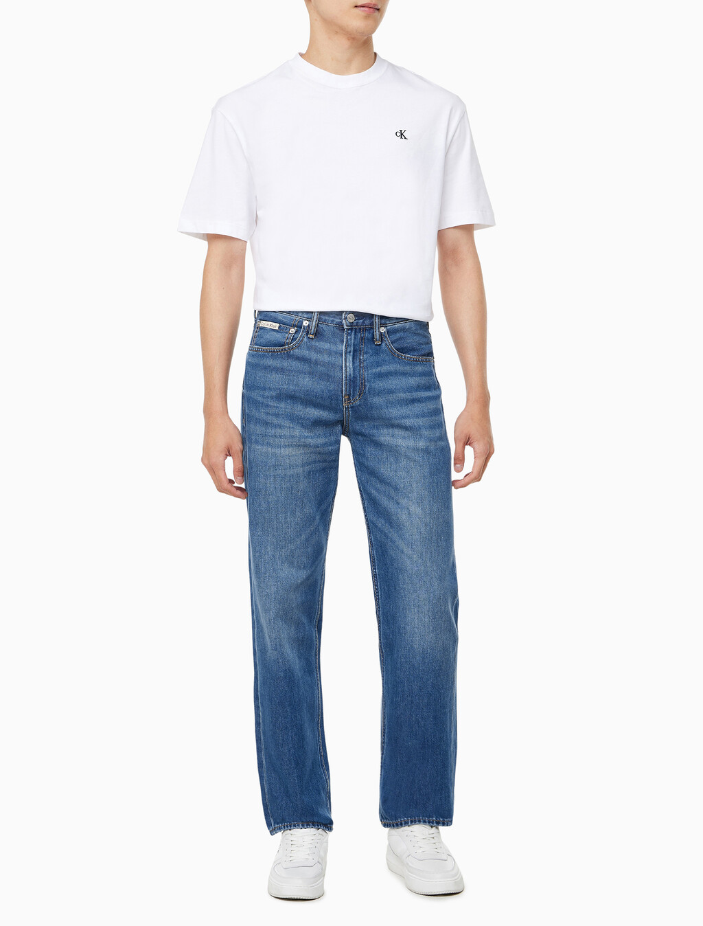 Buy 남성 90's 스트레이트핏 미드블루 37.5 기능성 데님 in color MID BLUE BACK EMBRO