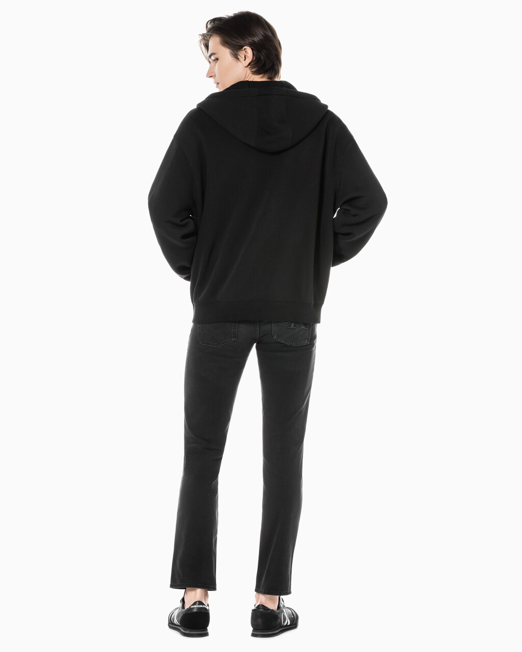 Buy 남성 바디핏 스트레치 블랙 데님 in color WASHED BLACK LOGO LACE