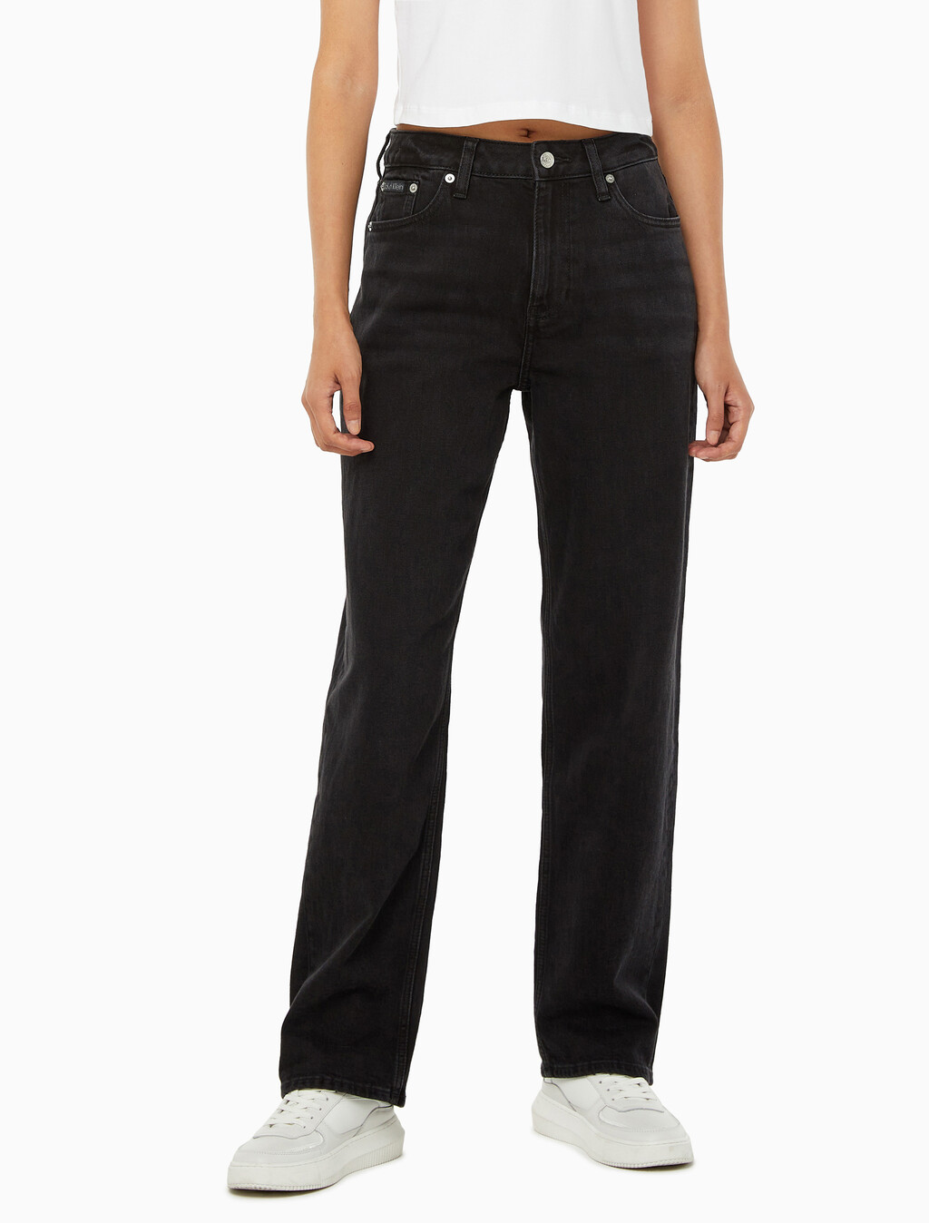Buy 여성 90's 스트레이트핏 블랙 데님 in color WASHED BLACK LOGO LACE