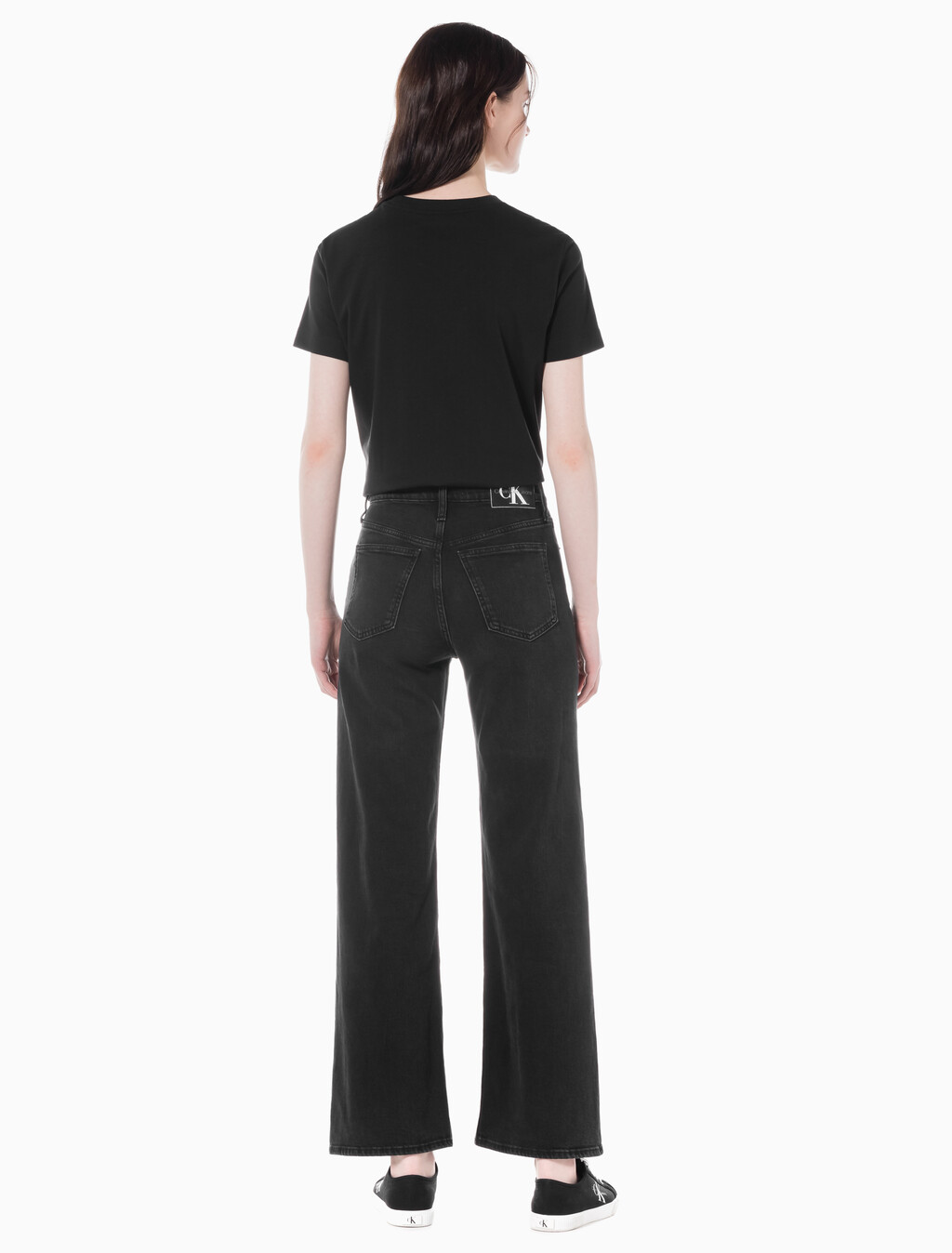 Buy 여성 하이라이즈 와이드핏 블랙 데님 in color WASHED BLACK LOGO LACE