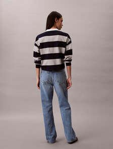 Buy 여성 바시티 스트라이프 헨리 탑 in color BARITONE BLUE