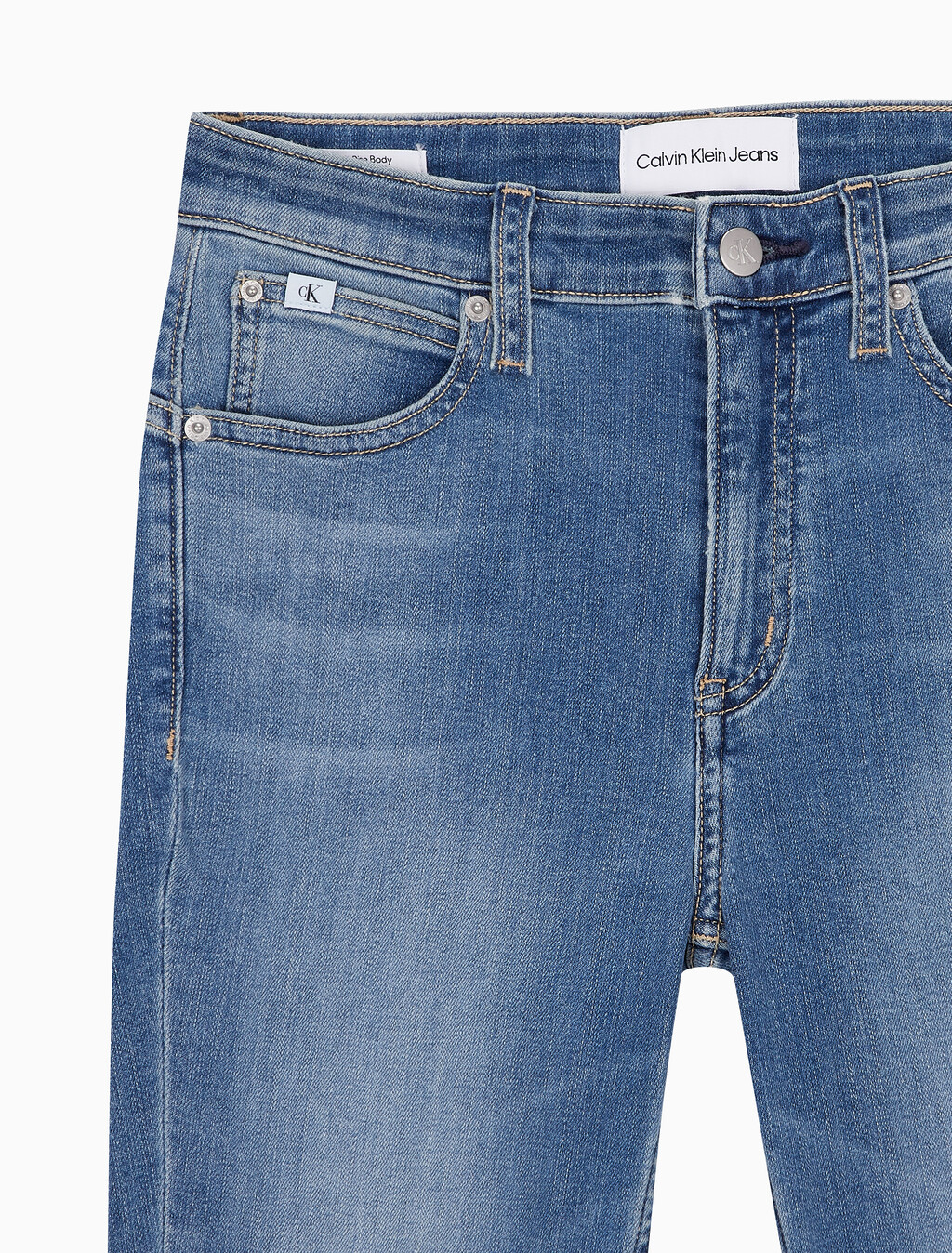 Buy 여성 하이라이즈 바디 슬림핏 부츠컷 미드블루 앵클 데님 in color MID BLUE BACK EMBRO