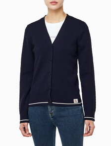 Buy 여성 우븐라벨 케이블 가디건 in color Evening Blue