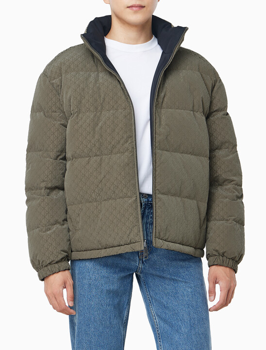 남성 나일론 리버서블 올오버프린트 다운 푸퍼 자켓