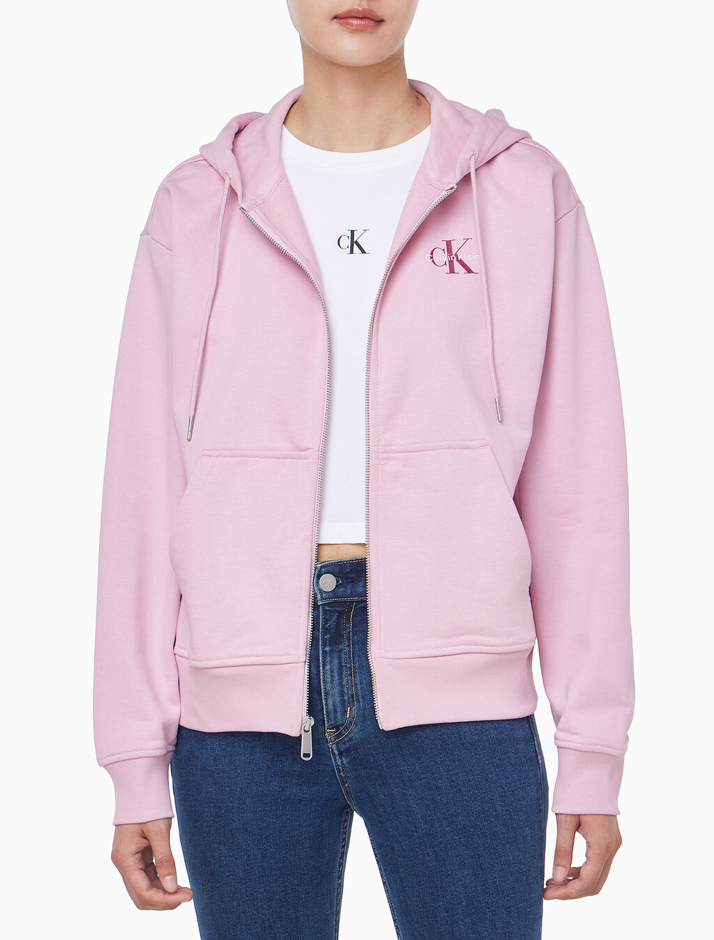 Buy 여성 모노그램 프렌치 태리 풀집업 후디 in color Pink