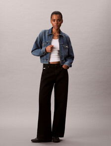 Buy 여성 크롭 미드 블루 데님 자켓 in color denim