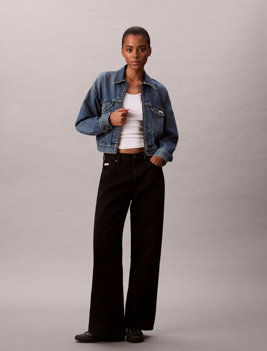 여성 크롭 미드 블루 데님 자켓