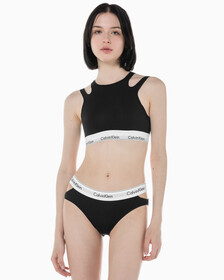 Buy 여성 모던 코튼 디컨스트럭티드 라인드 브라렛 in color BLACK