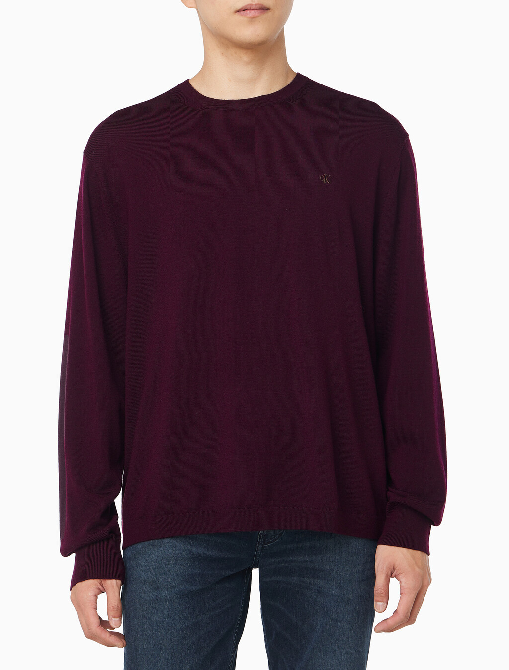 Buy 남성 메리노 울 크루넥 스웨터 in color Crimson red