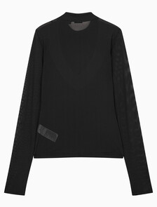 Buy 여성 슬림핏 매쉬 롱슬리브 탑 in color BLACK