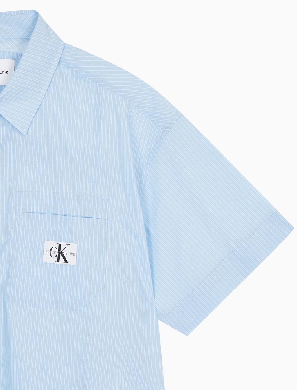 Buy 남성 릴렉스핏 패널 스트라이프 반팔 셔츠 in color SKY BLUE