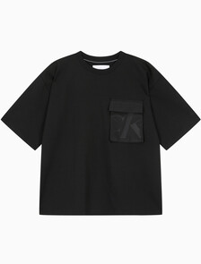 Buy 남성 오버사이즈 우븐 포켓 반팔 스웻셔츠 in color CK BLACK