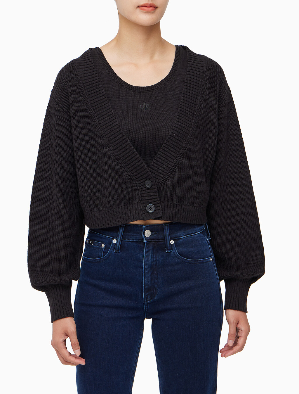 Buy 여성 투인원 패션 가디건 in color CK BLACK
