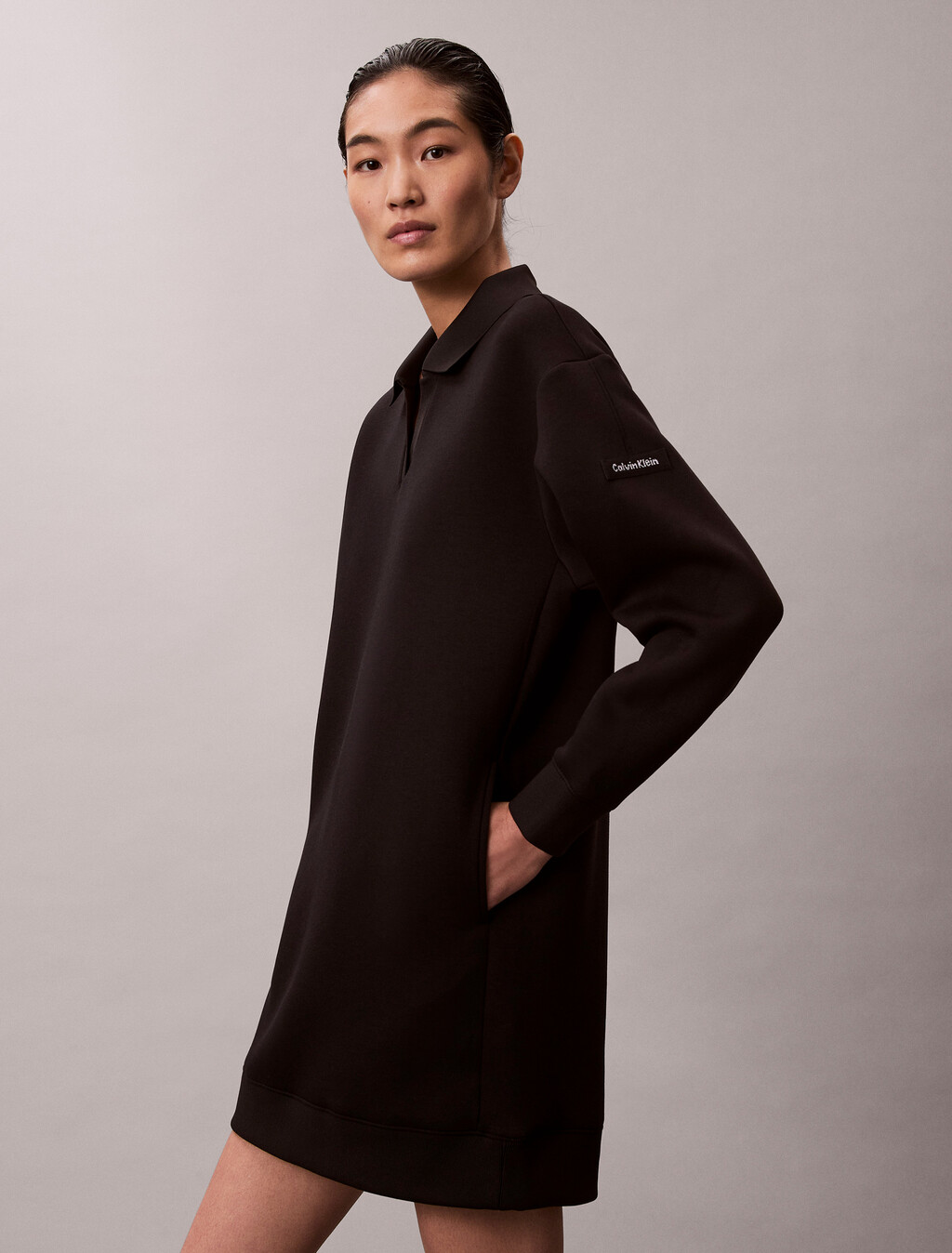 Buy 여성 롱슬리브 스쿠바 미니 드레스 in color BLACK