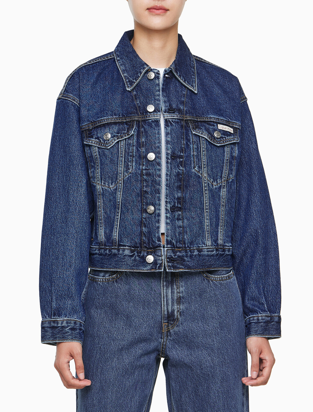 Buy 여성 90'S 히어로 트러커 자켓 in color DARK BLUE